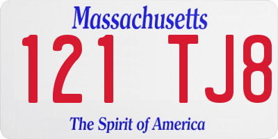 MA license plate 121TJ8