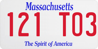MA license plate 121TO3