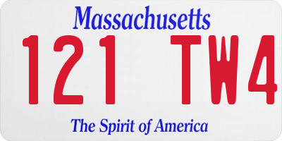 MA license plate 121TW4