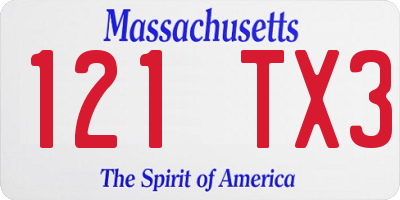 MA license plate 121TX3