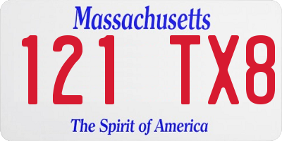 MA license plate 121TX8