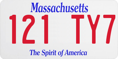 MA license plate 121TY7