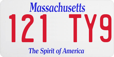 MA license plate 121TY9