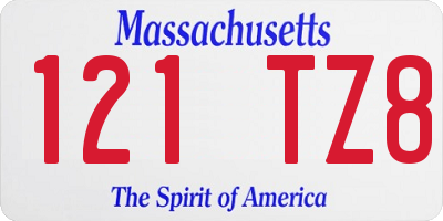 MA license plate 121TZ8
