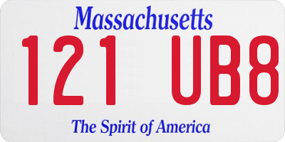 MA license plate 121UB8
