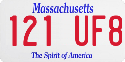 MA license plate 121UF8