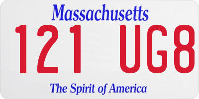 MA license plate 121UG8