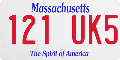 MA license plate 121UK5