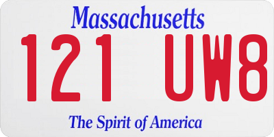 MA license plate 121UW8
