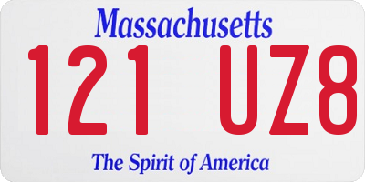 MA license plate 121UZ8