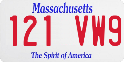 MA license plate 121VW9