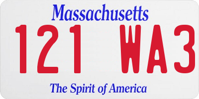 MA license plate 121WA3