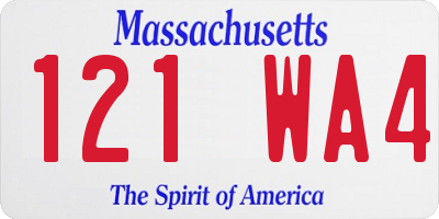 MA license plate 121WA4