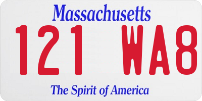 MA license plate 121WA8