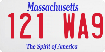 MA license plate 121WA9