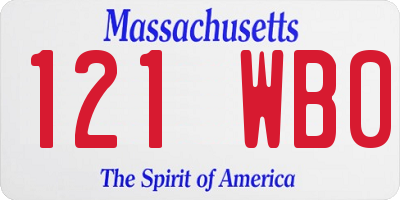 MA license plate 121WB0
