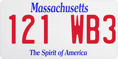 MA license plate 121WB3