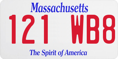 MA license plate 121WB8
