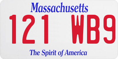 MA license plate 121WB9