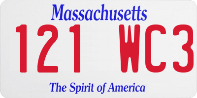 MA license plate 121WC3