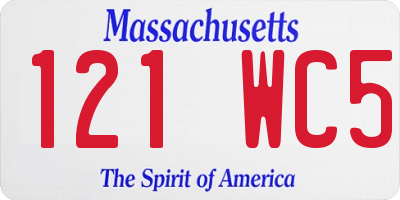 MA license plate 121WC5