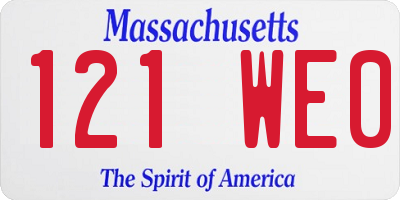 MA license plate 121WE0