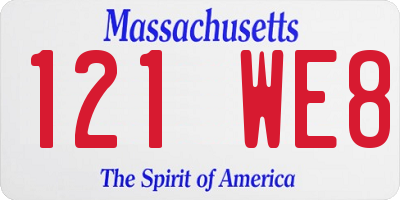 MA license plate 121WE8