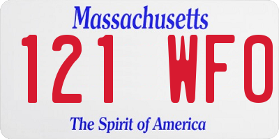 MA license plate 121WF0