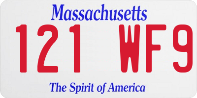 MA license plate 121WF9