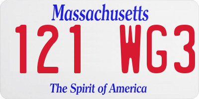 MA license plate 121WG3