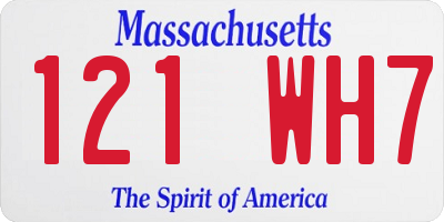 MA license plate 121WH7