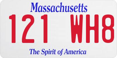 MA license plate 121WH8