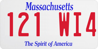 MA license plate 121WI4