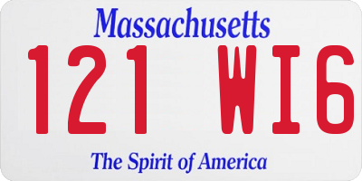 MA license plate 121WI6
