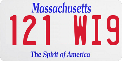 MA license plate 121WI9