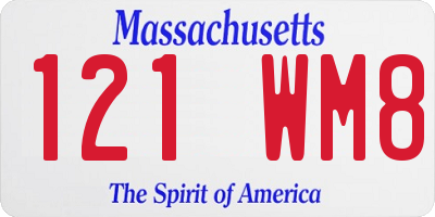 MA license plate 121WM8