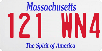 MA license plate 121WN4