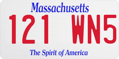 MA license plate 121WN5