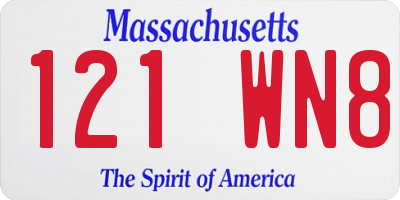 MA license plate 121WN8