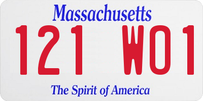 MA license plate 121WO1