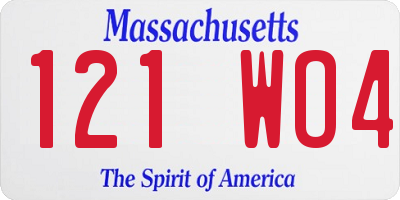 MA license plate 121WO4
