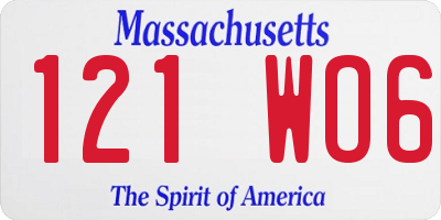 MA license plate 121WO6