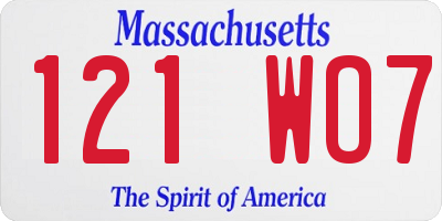 MA license plate 121WO7
