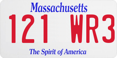 MA license plate 121WR3