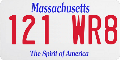 MA license plate 121WR8