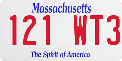 MA license plate 121WT3