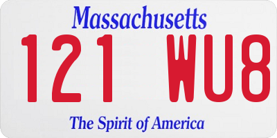 MA license plate 121WU8