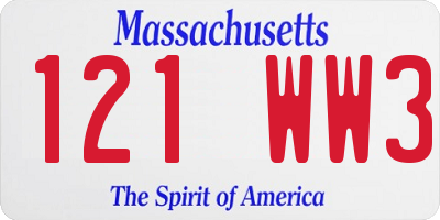 MA license plate 121WW3