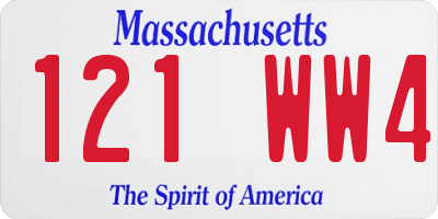 MA license plate 121WW4