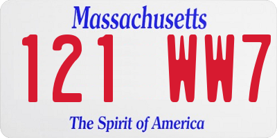 MA license plate 121WW7